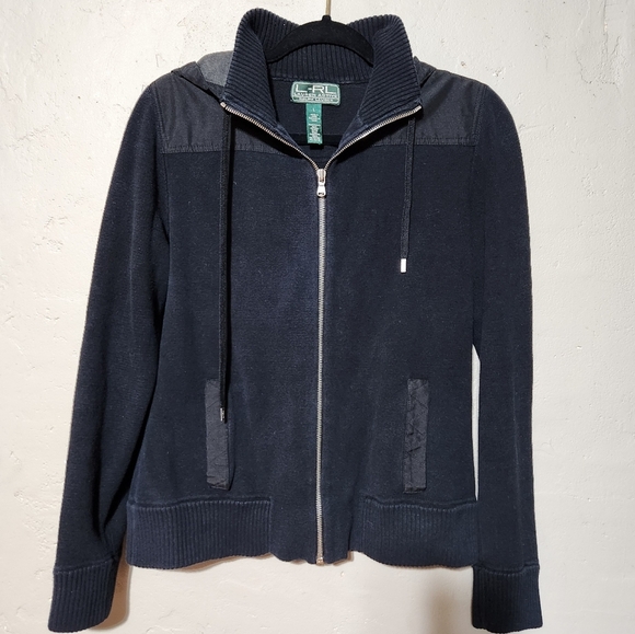 Ralph Lauren Active Black Knit Hooded Cardigan Size L - Picture 1 of 3